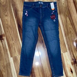 Wonder Nation Dark Blue Kids Jeans with Floral Embroidery